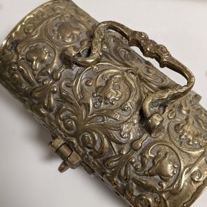 Brass jewelry box. Decorative 1900, antique brass trinket box. Vintage piece